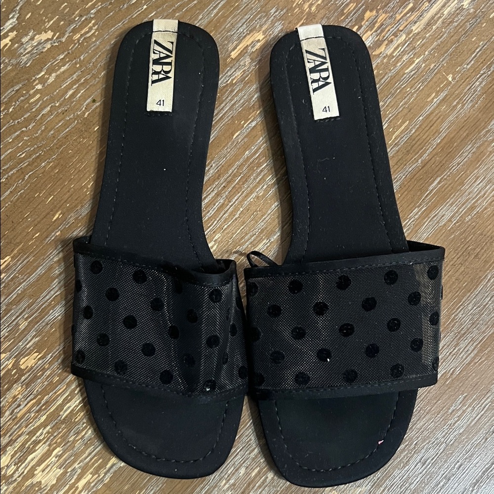 Zara Black Mesh Polka Dot Sandals